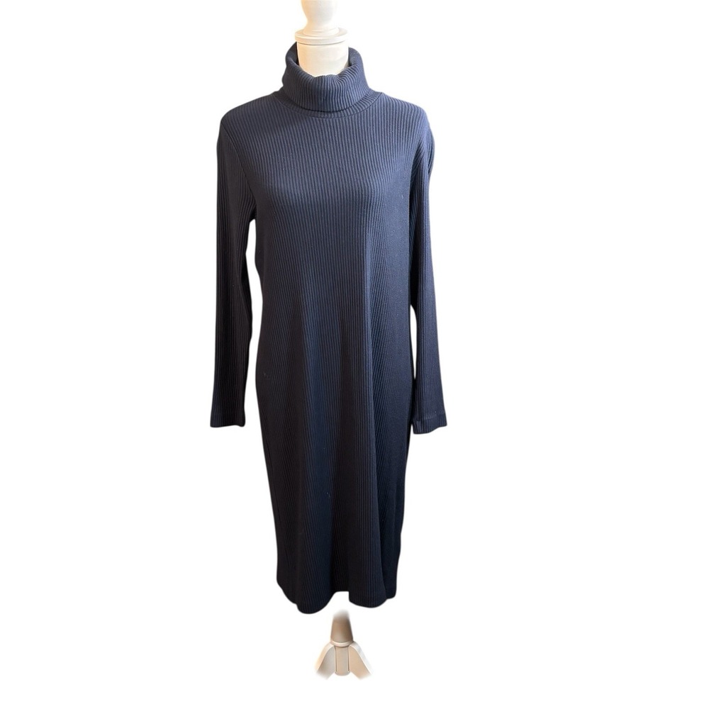 Club Monaco Dress Womens Large Navy‎ Blue Long Sleeve Turtleneck Ribbed Viscose
